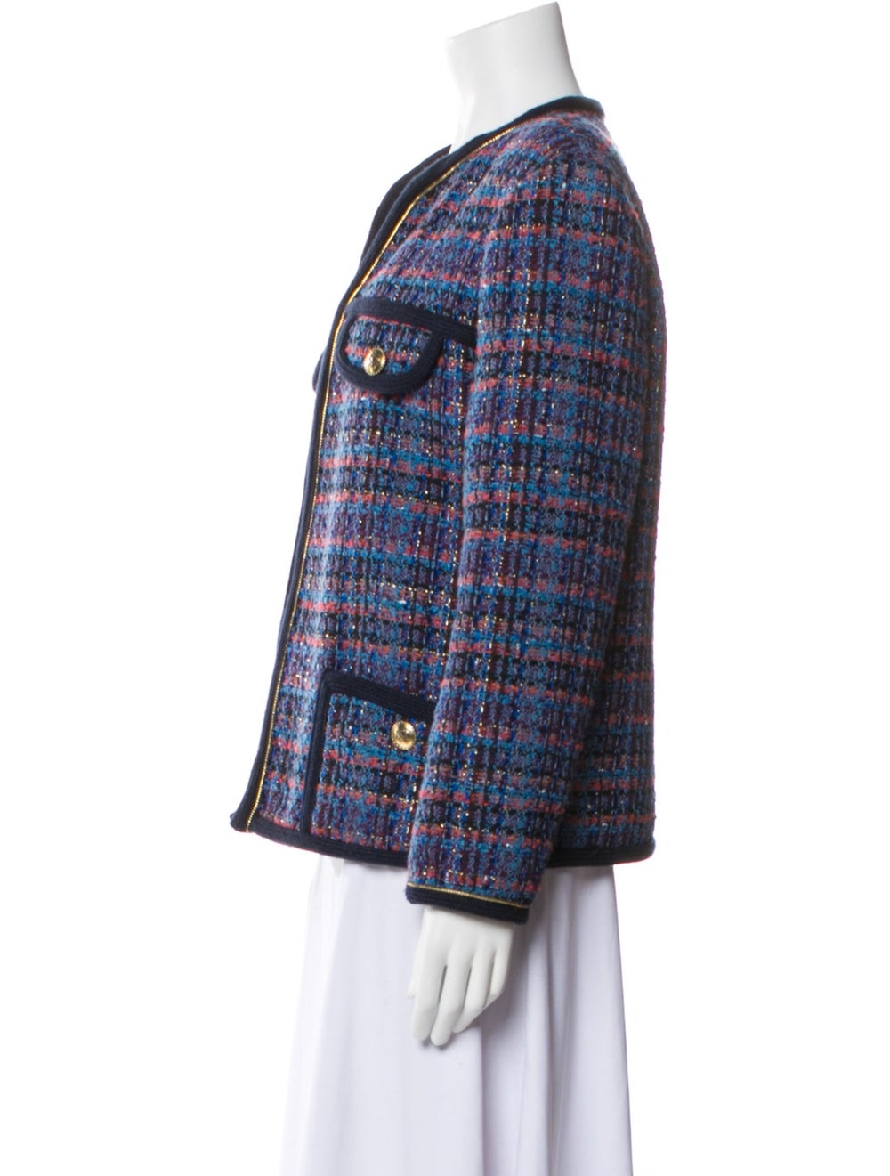 Sandro Jacket Blue Tweed Pattern Embroidered Acce… - image 2