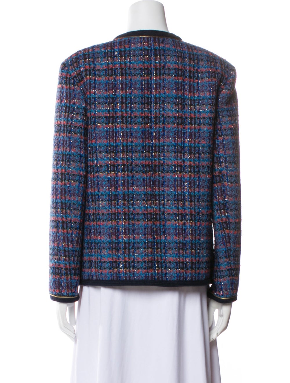 Sandro Jacket Blue Tweed Pattern Embroidered Acce… - image 3
