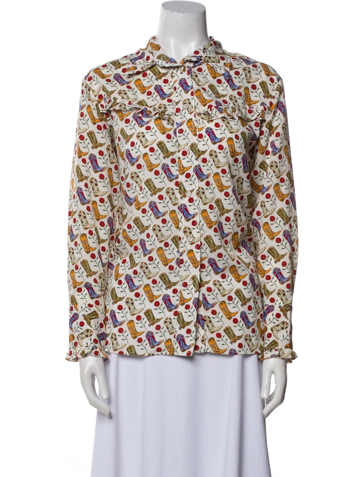 Sandro Printed Long Sleeve Button-Up Top