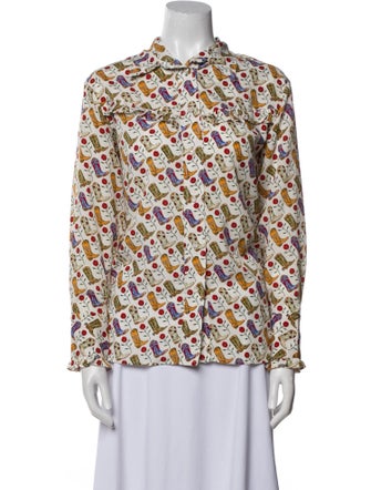 Sandro Printed Long Sleeve Button-Up Top