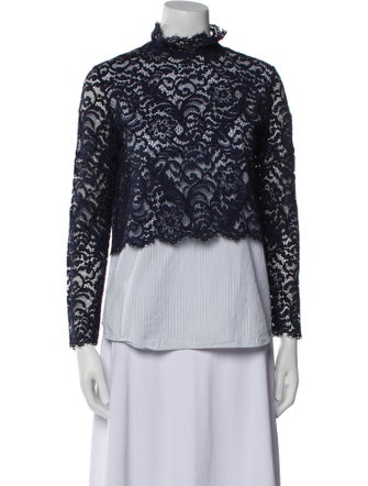 Sandro Lace Pattern Mock Neck Blouse