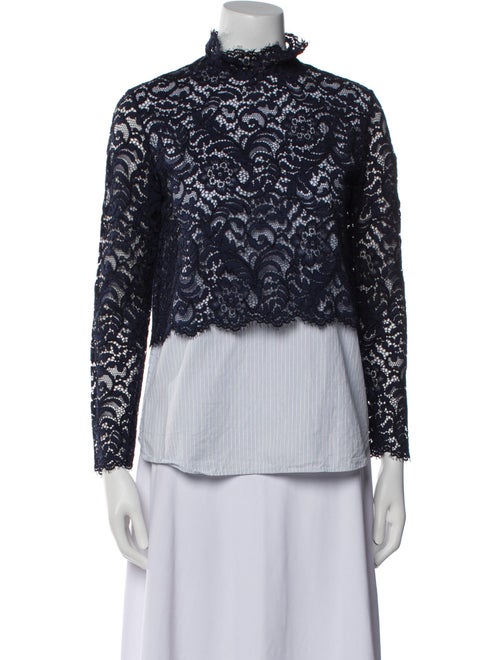 Sandro Lace Pattern Mock Neck Blouse