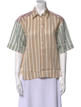 Sandro Striped Short Sleeve Button-Up Top