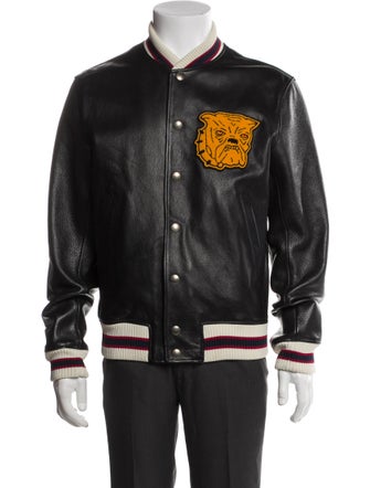 Sandro Calfskin Graphic Print Varsity Jacket