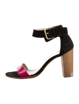 Sandro Suede Colorblock Pattern Sandals