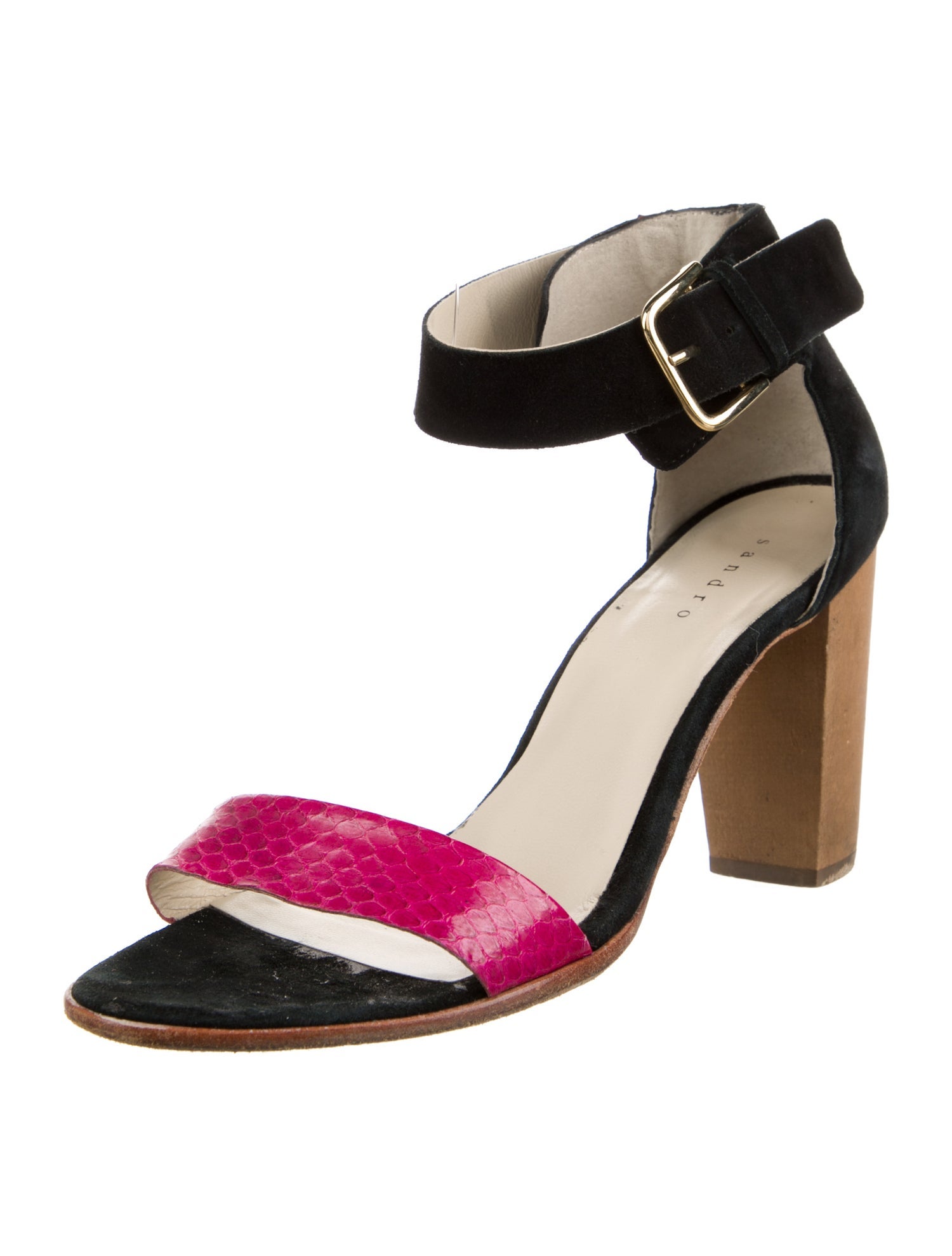 Sandro Suede Colorblock Pattern Sandals