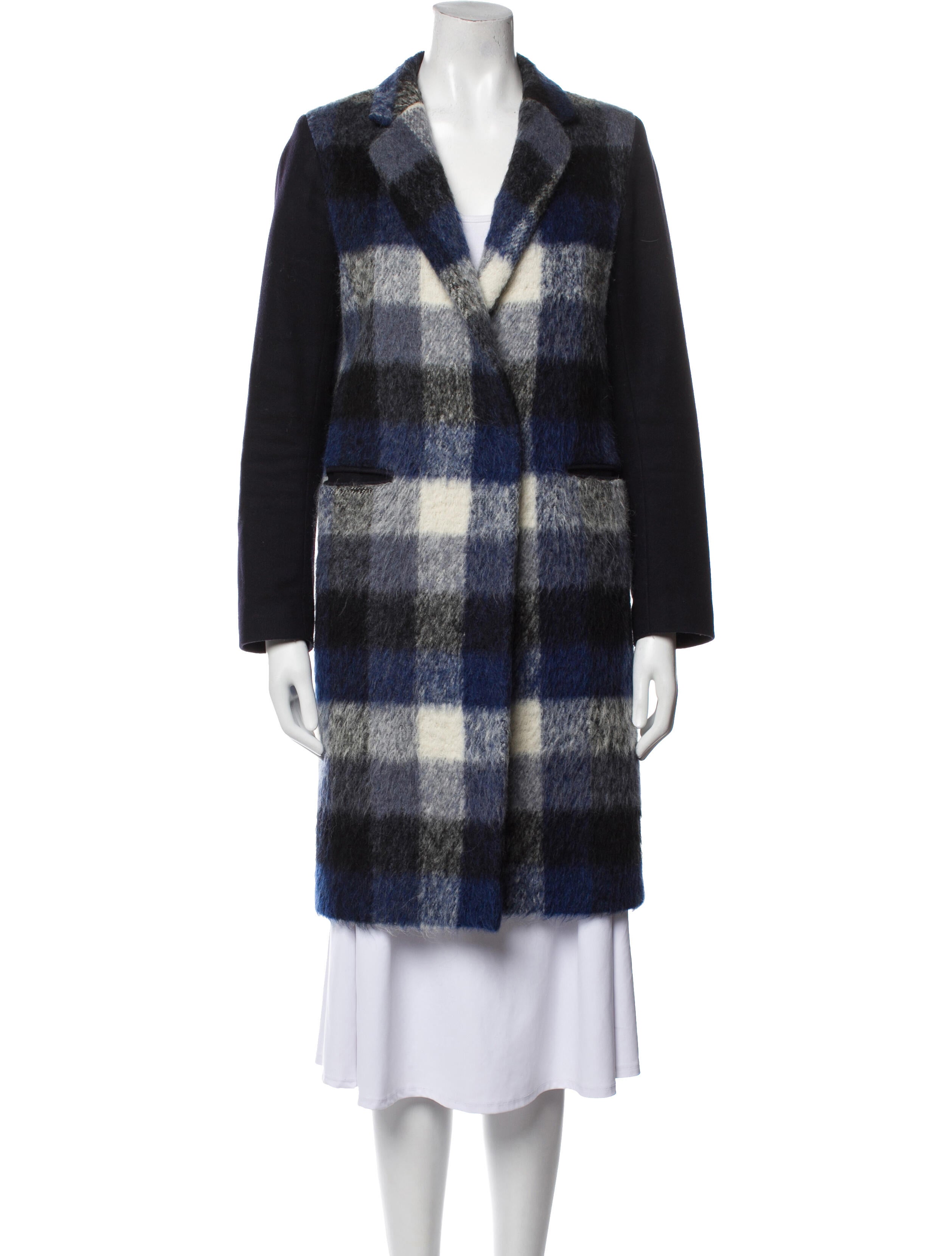 Sandro Wool Plaid Print Peacoat