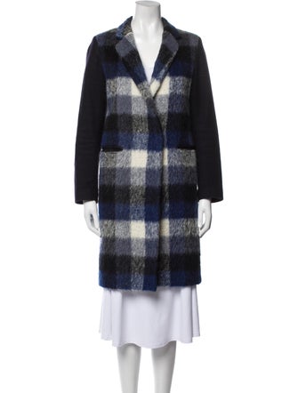 Sandro Wool Plaid Print Peacoat