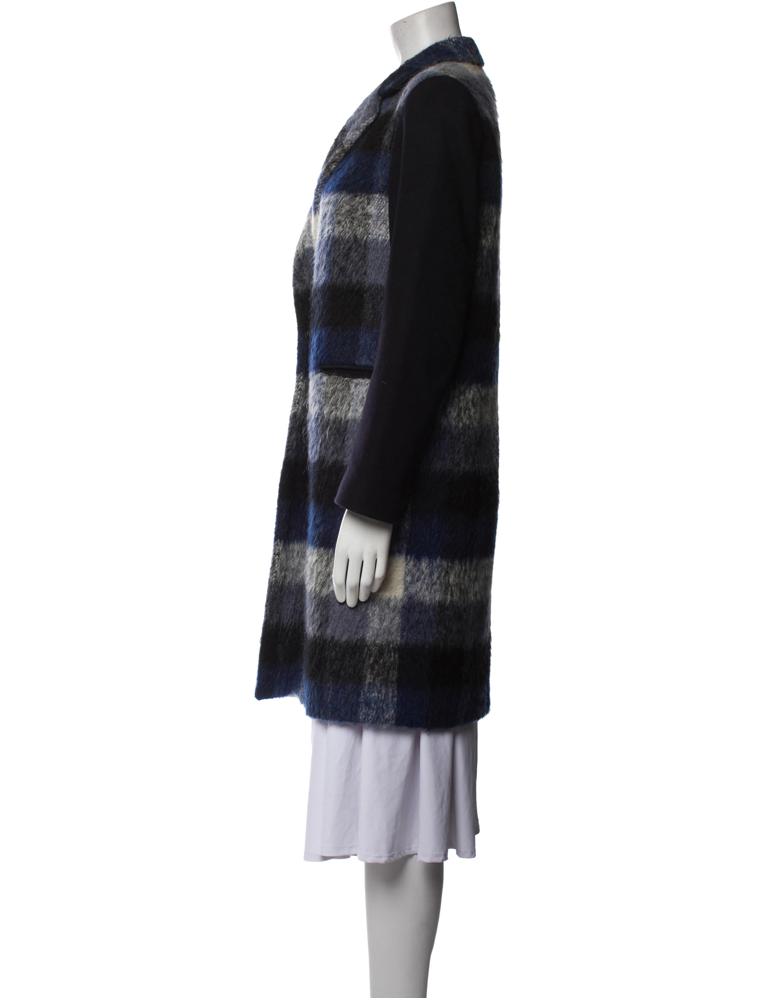 Sandro Wool Plaid Print Peacoat