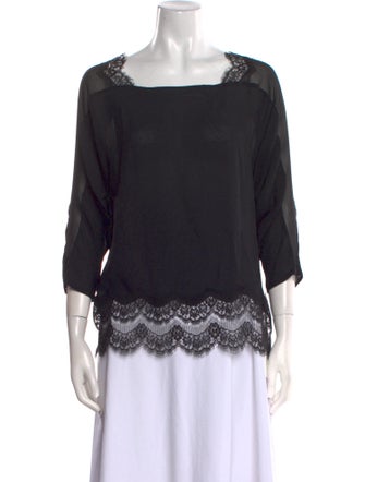 Sandro Square Neckline Three-Quarter Sleeve Blouse