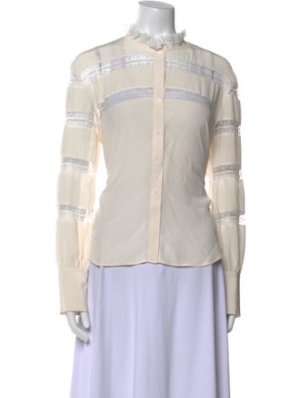 Sandro Silk Mock Neck Button-Up Top