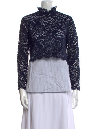 Sandro Lace Pattern Mock Neck Blouse