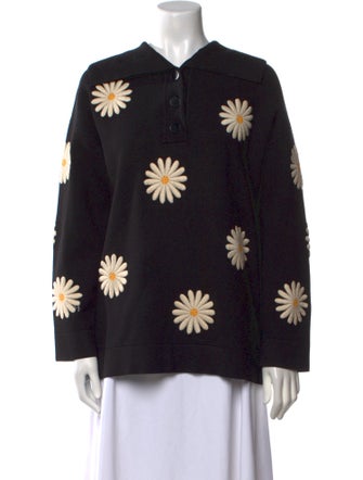 Sandro Floral Print V-Neck Sweatshirt