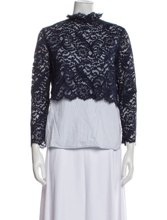 Sandro Lace Pattern Mock Neck Blouse