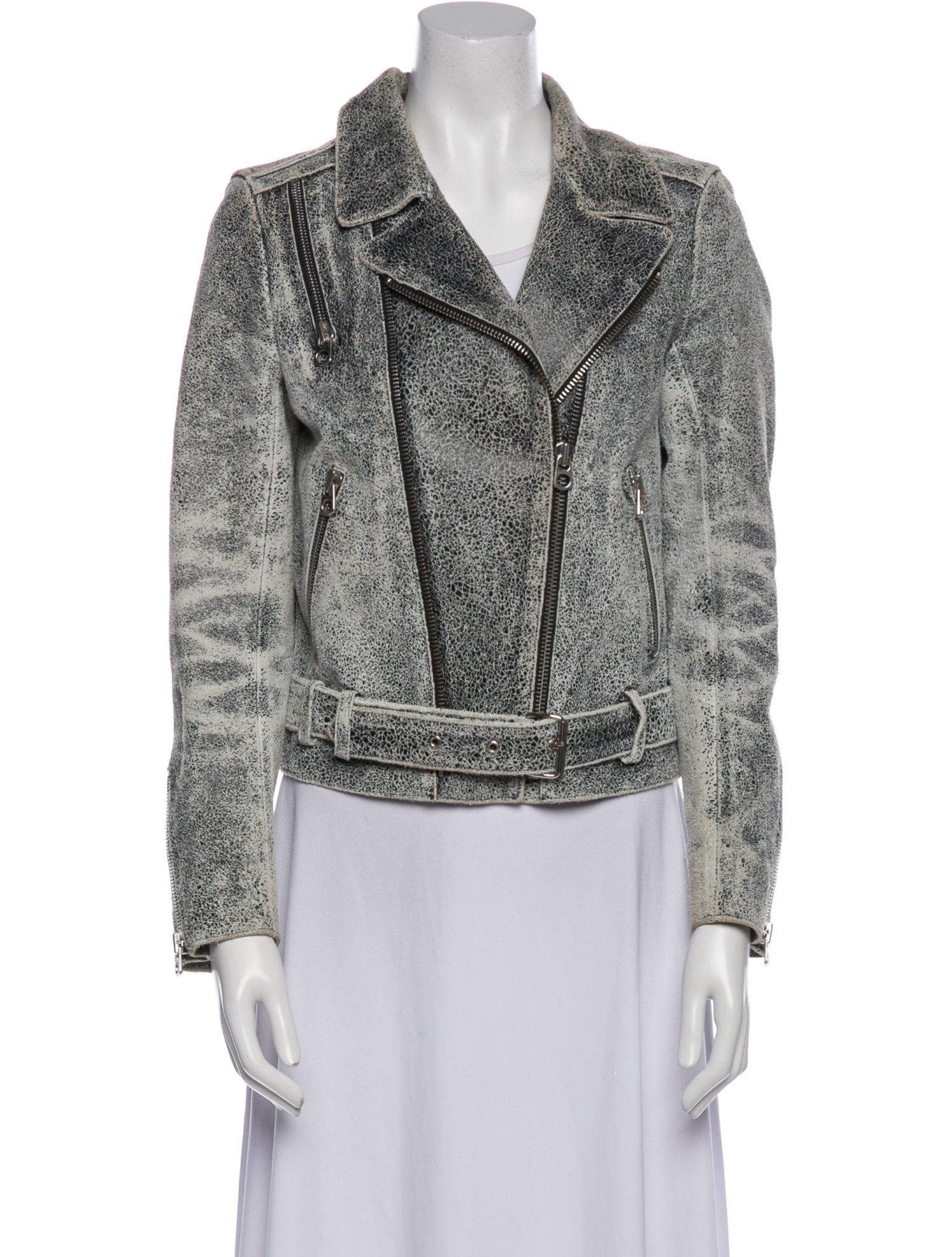 Sandro Leather Printed Biker Jacket