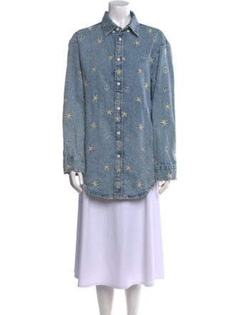 Sandro Floral Print Long Sleeve Button-Up Top