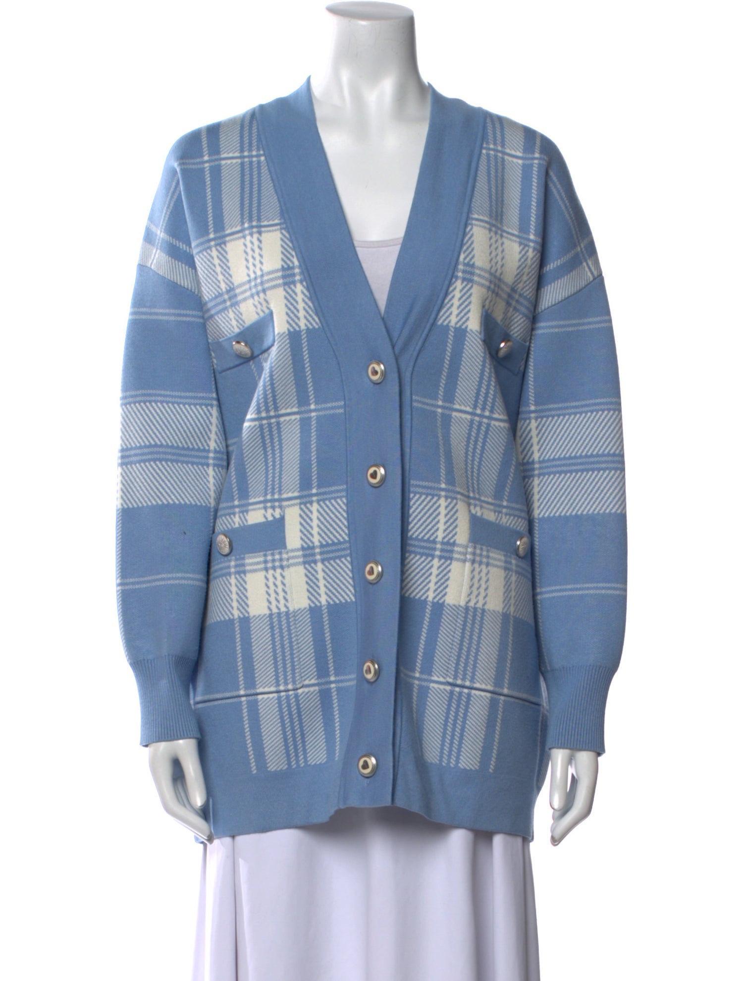 Sandro Plaid Print V-Neck Sweater