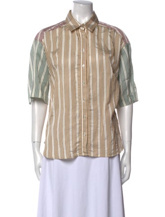 Sandro Striped Short Sleeve Button-Up Top