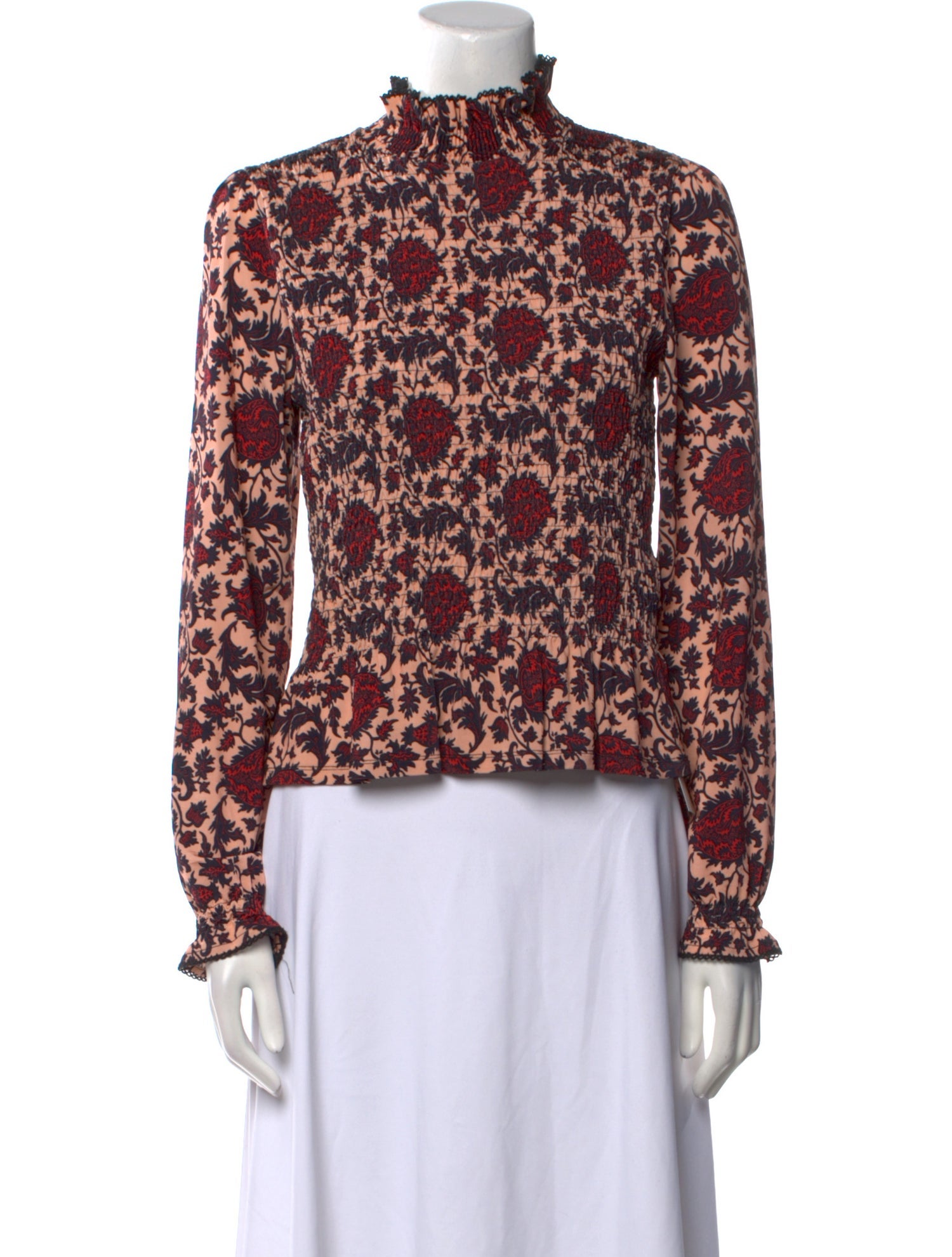 Sandro Floral Print Mock Neck Blouse