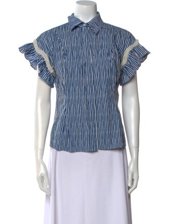 Sandro Striped Mock Neck Button-Up Top