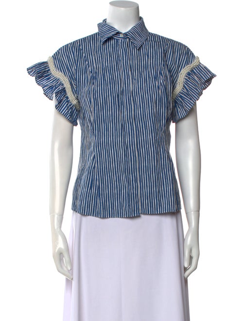 Sandro Striped Mock Neck Button-Up Top