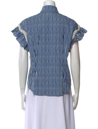 Sandro Striped Mock Neck Button-Up Top