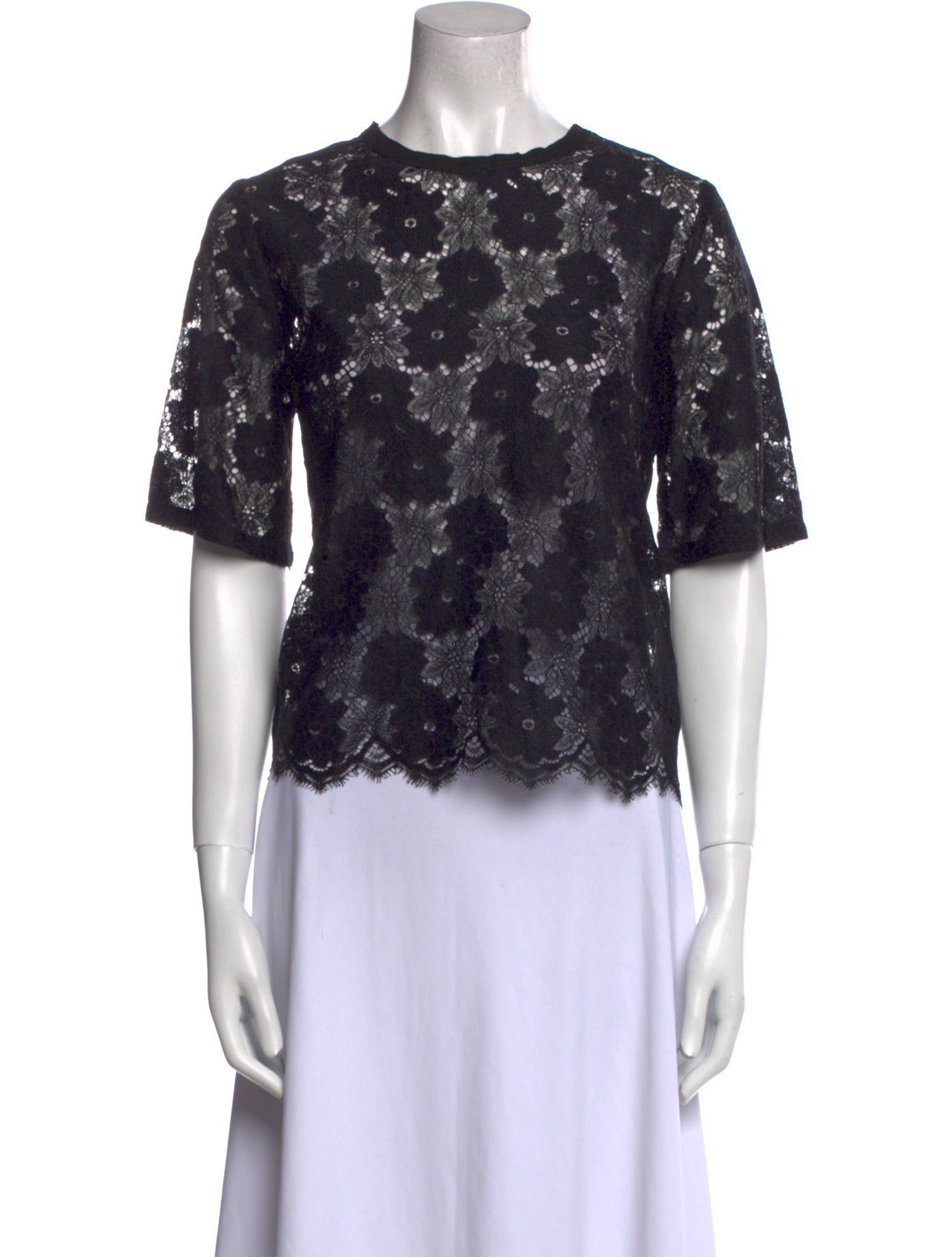 Sandro Lace Pattern Crew Neck Crop Top