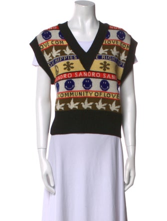 Sandro Virgin Wool Printed Sweater