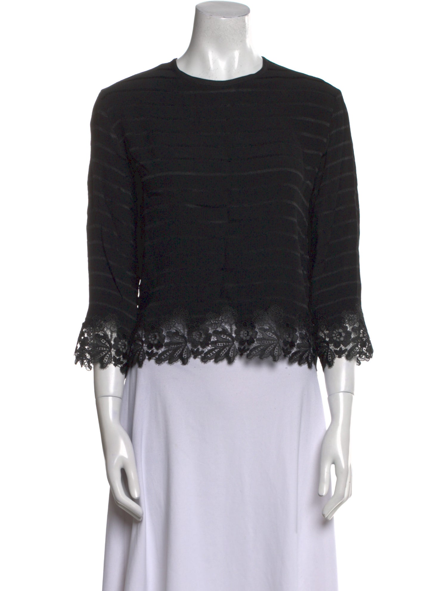 Sandro Crew Neck Three-Quarter Sleeve Crop Top