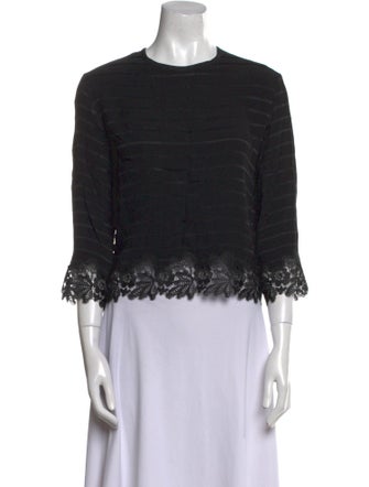 Sandro Crew Neck Three-Quarter Sleeve Crop Top