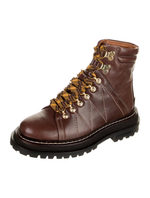 Sandro Leather Whipstitch Trim Combat Boots