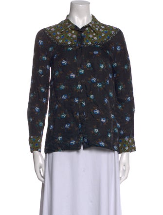 Sandro Printed Three-Quarter Sleeve Button-Up Top