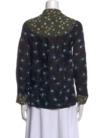 Sandro Printed Three-Quarter Sleeve Button-Up Top