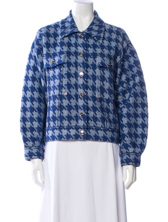 Sandro Wool Houndstooth Print Denim Jacket