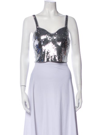 Sandro Floral Print Square Neckline Crop Top