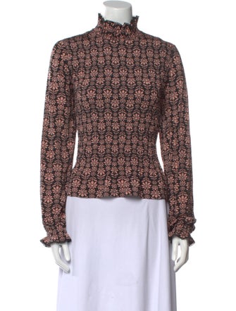 Sandro Floral Print Mock Neck Blouse