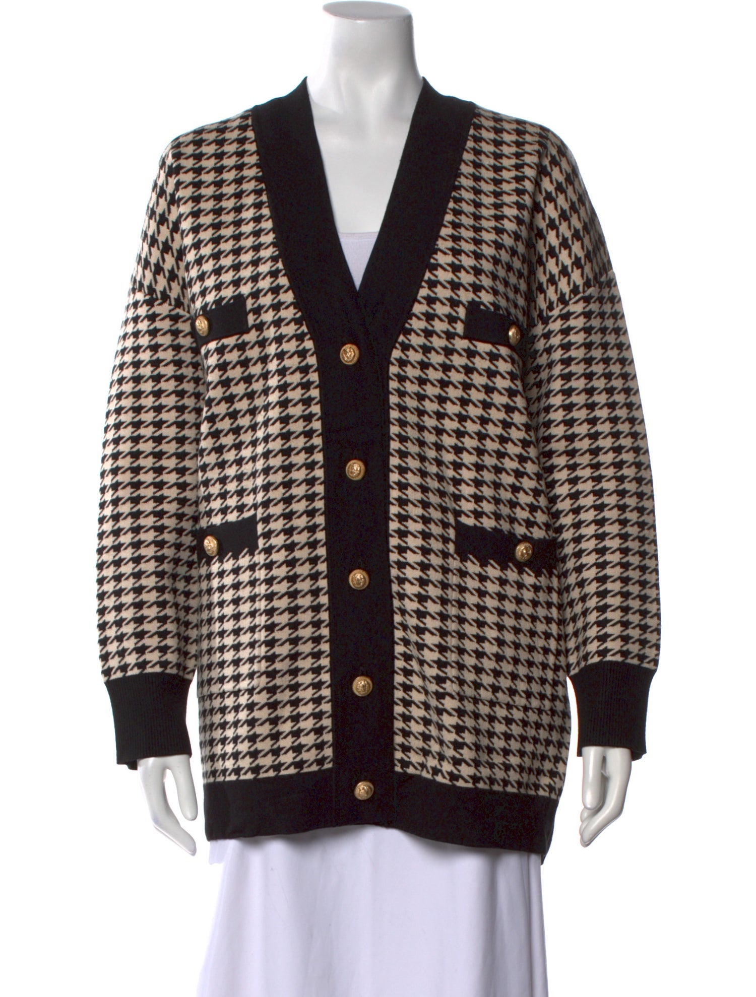 Sandro Houndstooth Print V-Neck Sweater