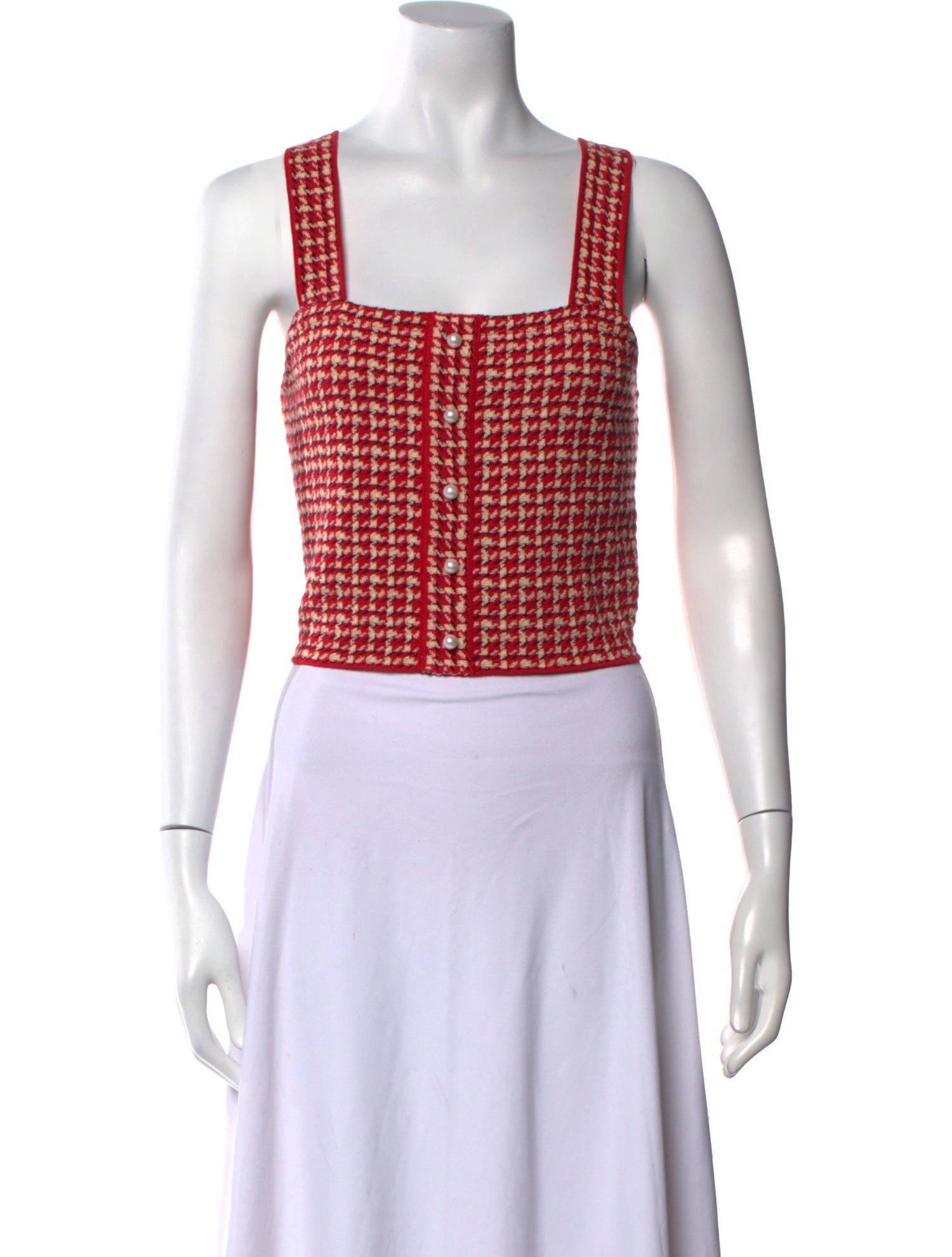 Sandro Plaid Print Square Neckline Crop Top