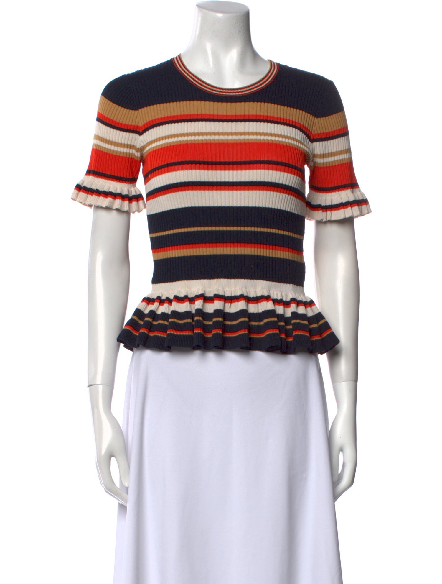 Sandro Striped Crew Neck Crop Top