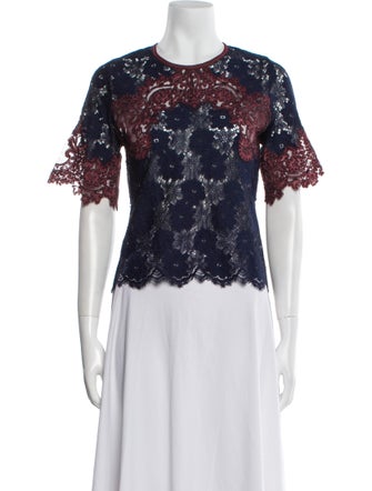 Sandro Lace Pattern Crew Neck Blouse