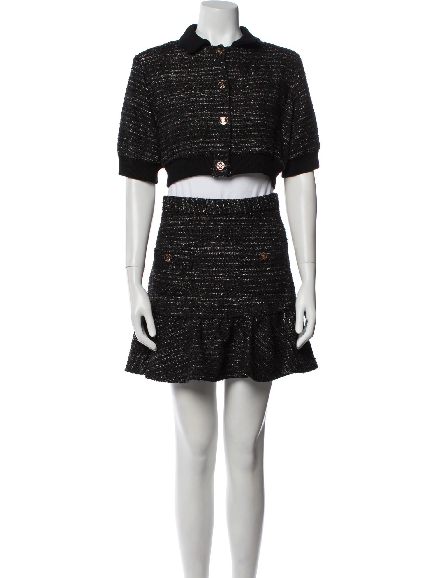 Sandro Tweed Pattern Ruffle Embellishment Skirt Set