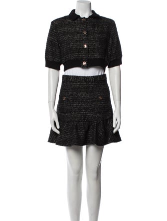 Sandro Tweed Pattern Ruffle Embellishment Skirt Set