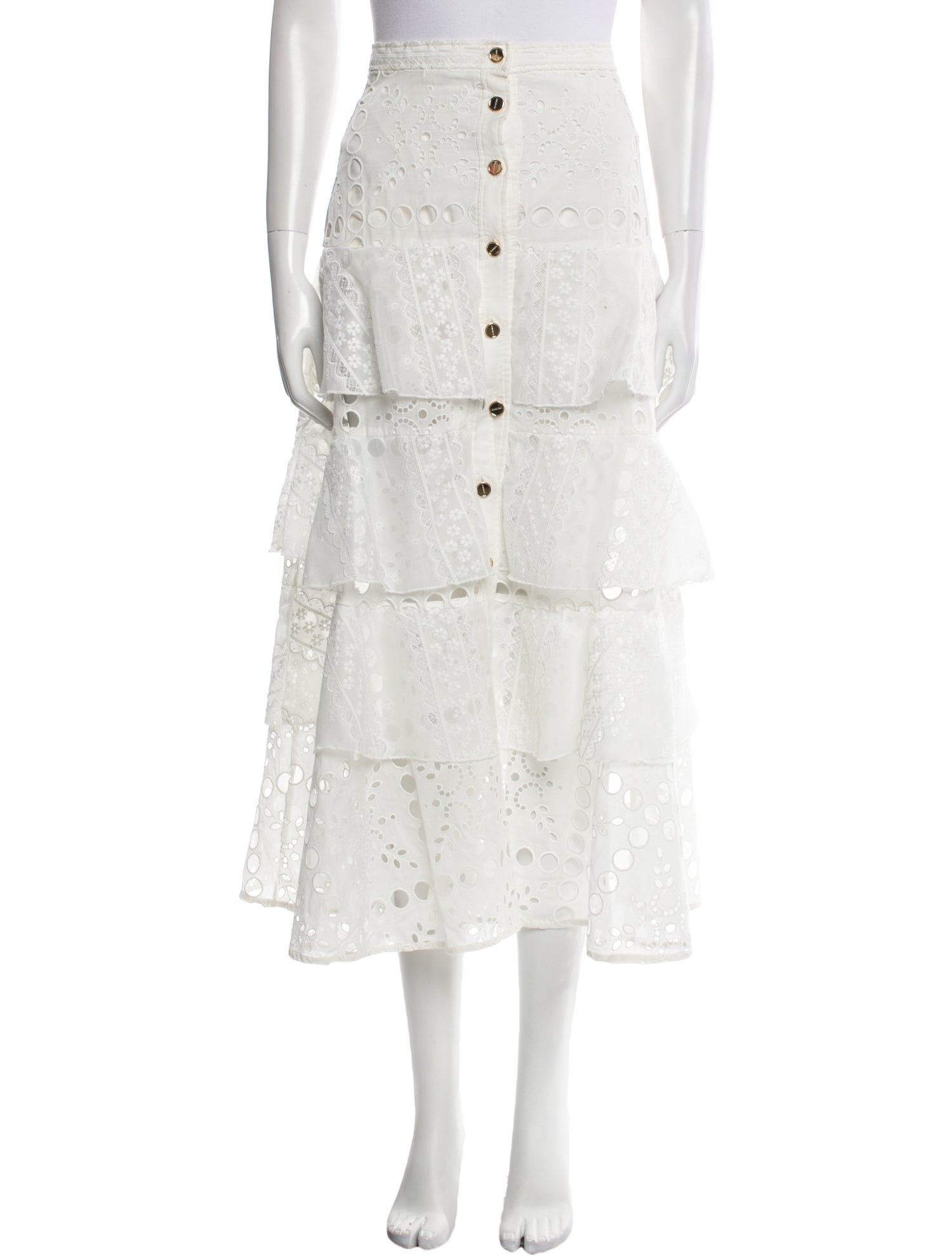 Sandro Eyelet Trim Midi Length Skirt