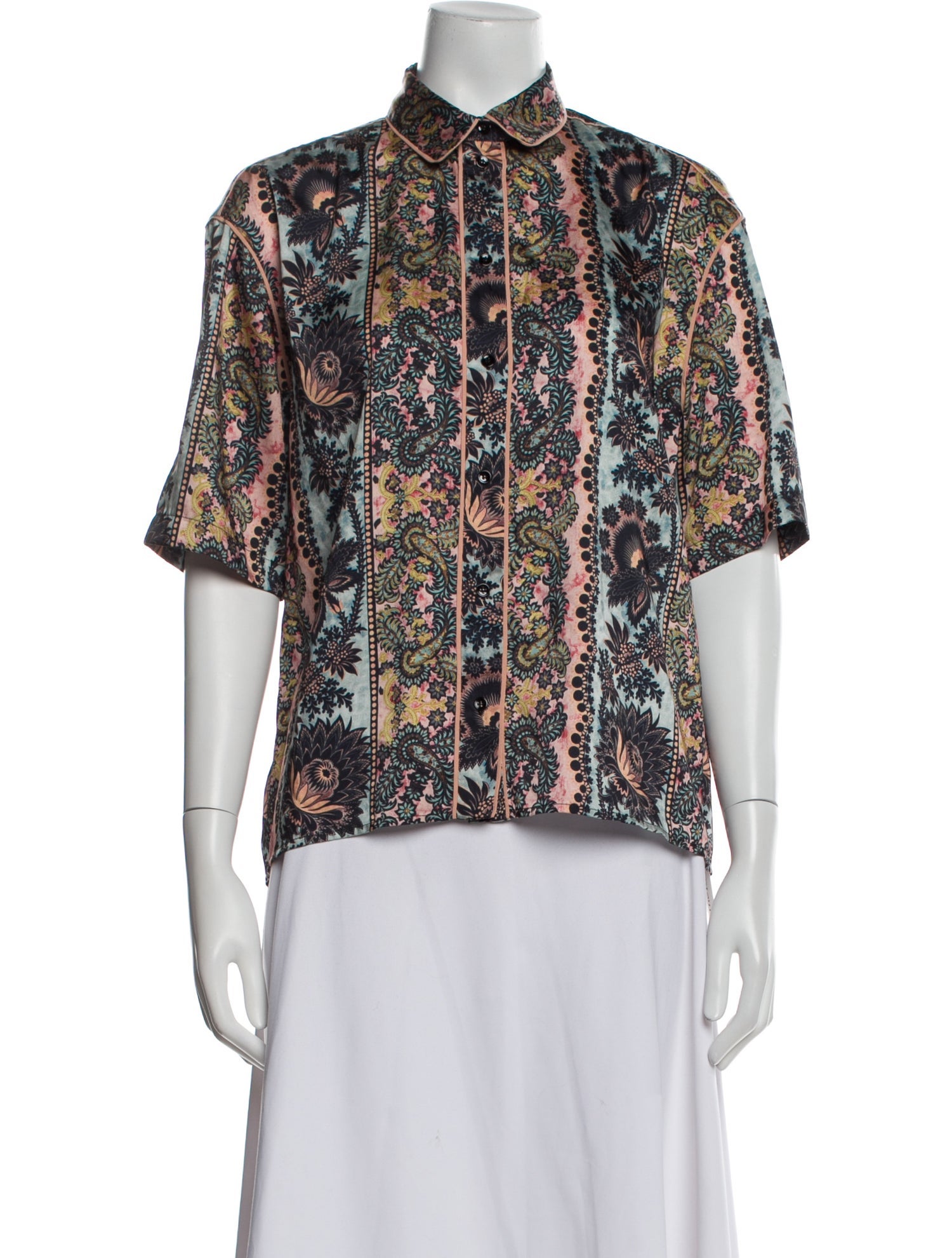 Sandro Paisley Print Short Sleeve Button-Up Top