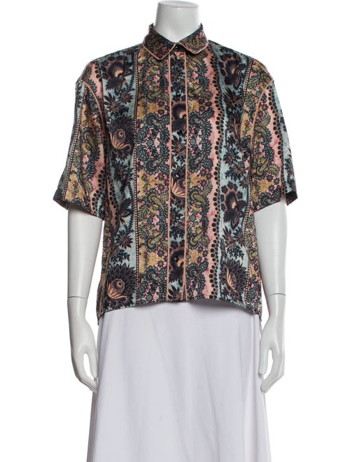Sandro Paisley Print Short Sleeve Button-Up Top