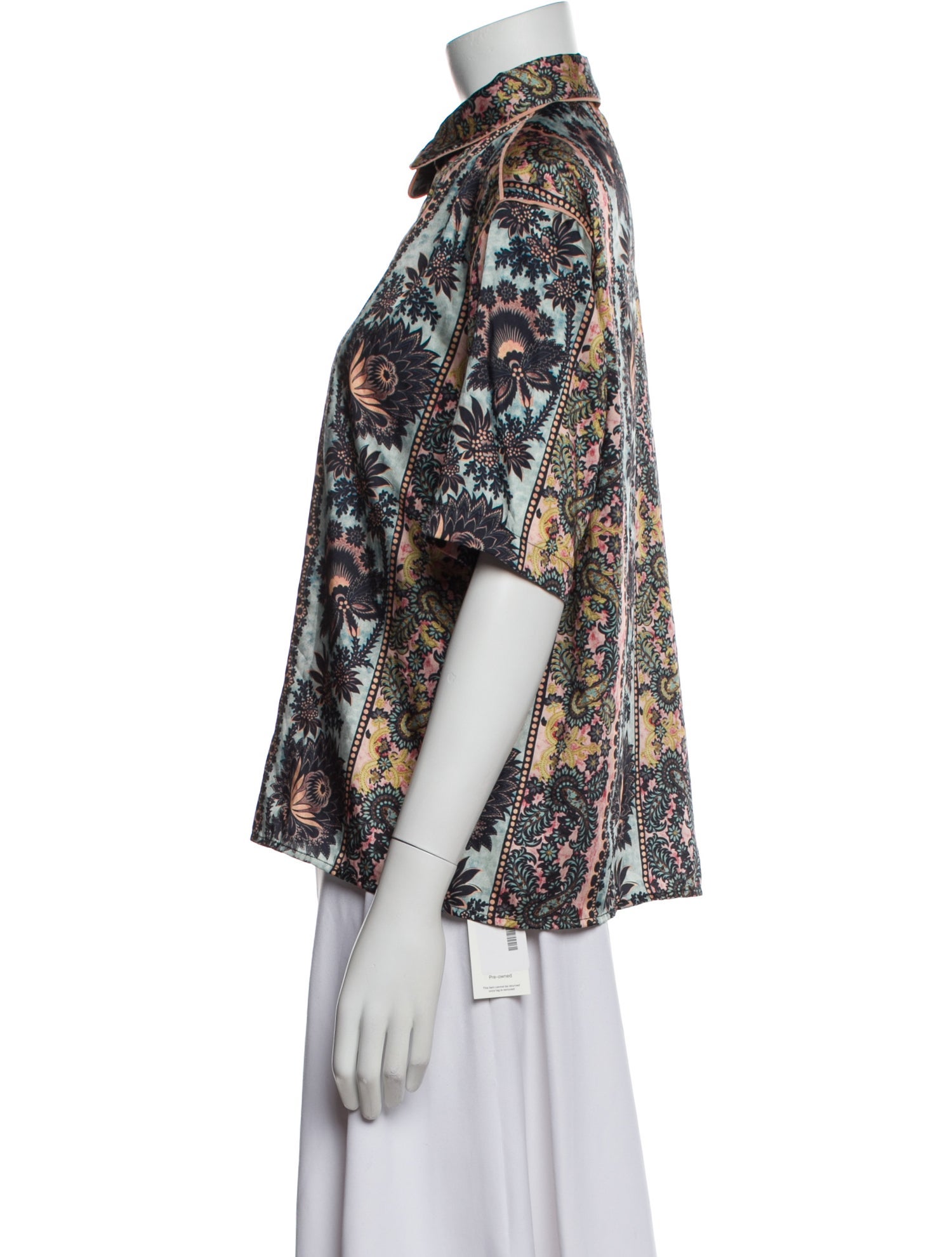 Sandro Paisley Print Short Sleeve Button-Up Top