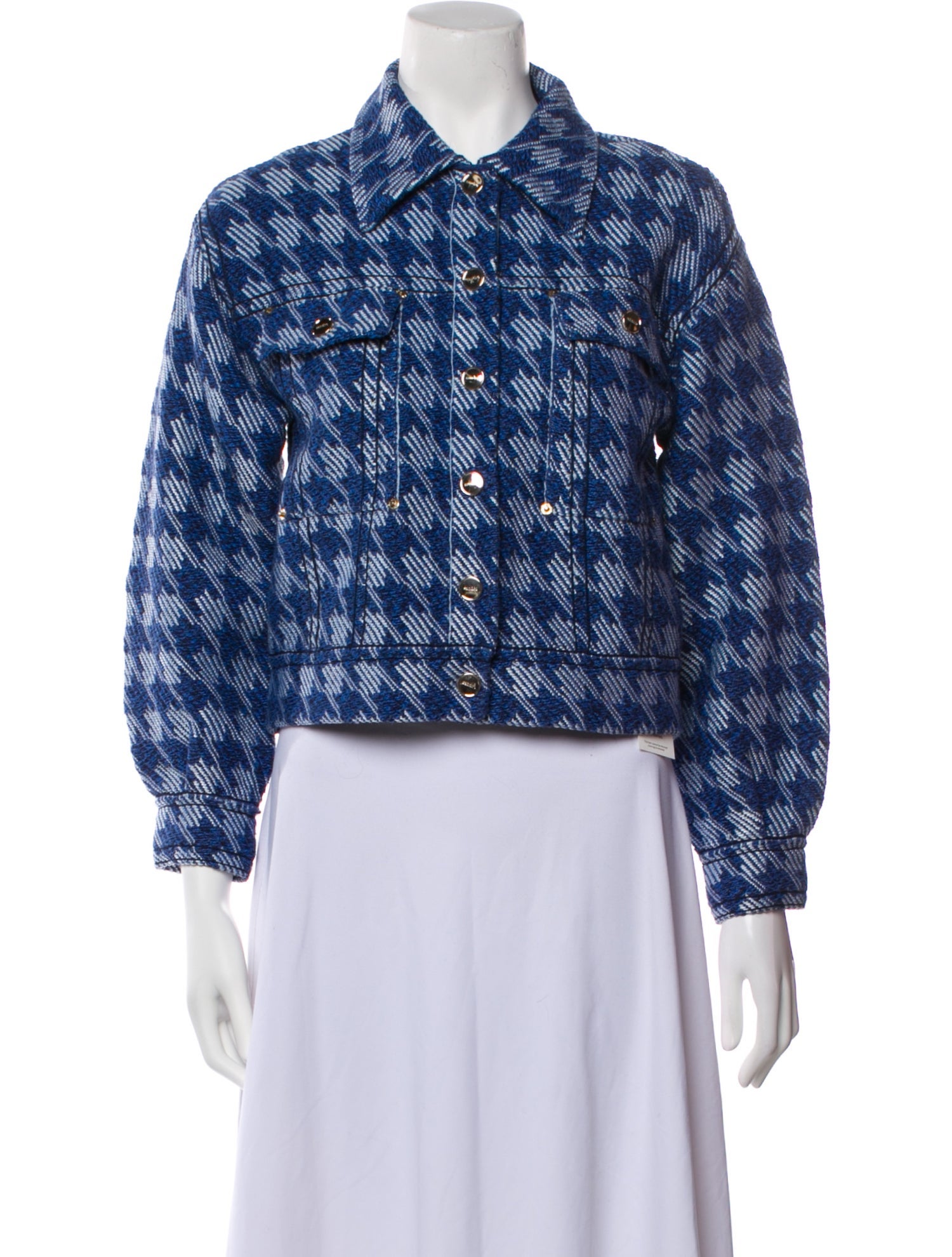 Sandro Balthazar - Bleu Houndstooth Print Denim Jacket