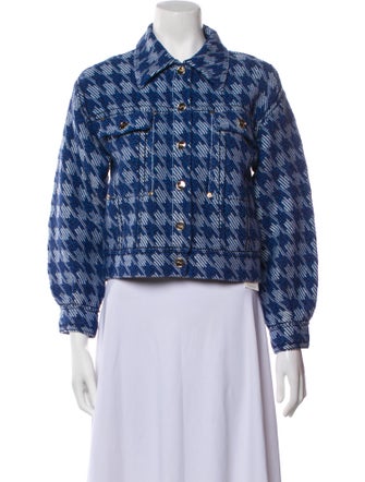 Sandro Balthazar - Bleu Houndstooth Print Denim Jacket