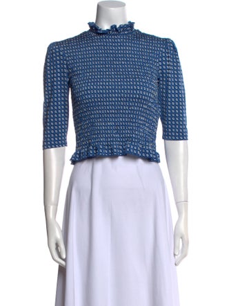 Sandro Printed Mock Neck Crop Top