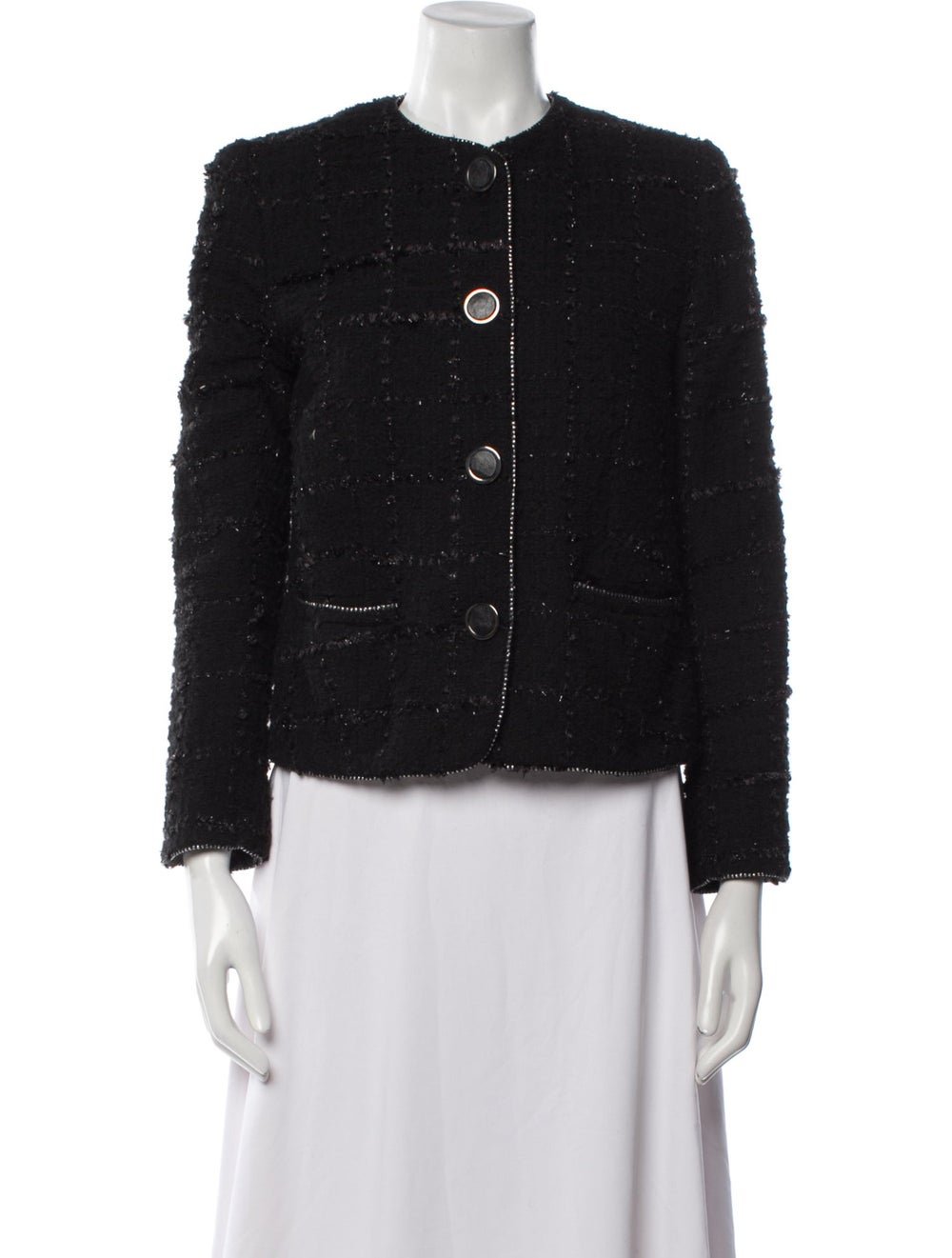 Sandro Evening Jacket Black Tweed Pattern Collarl… - image 1